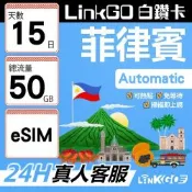 LINKGO白鑽卡 菲律賓 eSIM卡 15天上網卡 總流量50GB 高速流量(菲律賓網卡 宿霧 巴拉望 馬尼拉)