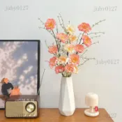 花瓶擺件 新中式擺件 造型花瓶 仿真花 禪意擺件 茶藝擺件 ins風粉碟花仿真花擺件帶花瓶高級杜鵑花假花束插花客廳餐桌裝
