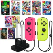Nintendo Switch 超級瑪利歐兄弟U/派對/路易吉洋樓3＋JOY-CON 電光黃粉紅＋充電座【台中星光電玩】