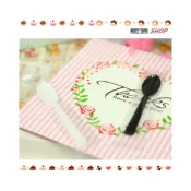 (店+)【嚴選SHOP】 30入 黑色白色獨立包裝 布丁湯匙 單支裝 塑膠湯匙 W006