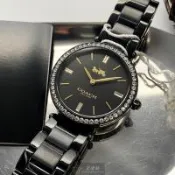 COACH 蔻馳女錶 34mm 銀圓形精鋼錶殼 黑色簡約, 中二針顯示錶面款 CH00132