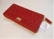 售完【Coach 49609 紅長夾/手拿包】 Madison系列經典金屬logo 皮革皺褶紋~