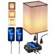 拾光藏寶閣 【三檔調光】床頭檯燈 LED檯燈 無線充電檯燈 時鐘檯燈 觸摸檯燈 布罩檯燈 美規插座 臥室床頭燈 書桌閱讀燈 智能感應 三色溫切換