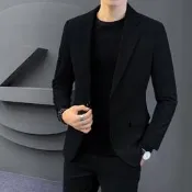 男士休閒小西裝韓版修身春秋外套潮流英倫雅痞西服黑色男裝單上衣