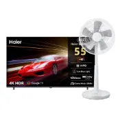 (店+)【Haier 海爾】海爾 55型 4K Google TV H55K85GUX+夏普 14吋立扇