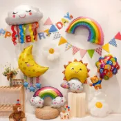 🌸可娜的夢想角落🌸[現貨]【雲朵彩虹】🌟🌟生日氣球佈置 派對氣球 寶寶周歲慶祝 鋁箔氣球