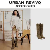 【優選】【鍾楚曦同款】URBAN REVIVO2025秋季新款女真皮長靴...限定