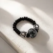 《禁區》開花黑金剛×黑曜石設計戒｜黑銀徽章・鎮場防護・擋煞防小人｜龍宮舍利選品所