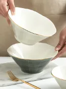 協貿國際日用品生活1館 墨色日式陶瓷面碗家用大號斗笠拉面碗創意泡面碗個性湯面碗面條碗
