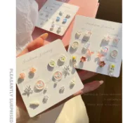 台灣現貨快速出❤️ 一周耳環 極光小石頭 銀耳針 仙女 氣質 溫柔風 耳釘 耳針 耳環 套組