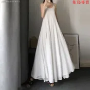 【免運費】仙女裙 白色吊帶裙 純色 拼接 女夏 長款 超仙到腳踝長裙 a字大擺裙 內搭打底洋裝