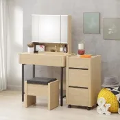 【WAKUHOME 瓦酷家具】LAMP暖調工業風原橡木2.7尺化妝鏡台組+1.3尺活動櫃A011-606+607