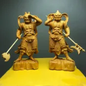 木雕開光崖柏木雕千里眼高覺順風耳高明道教神像門神擺件手工藝品護法將軍10公分