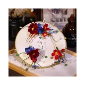 (店+)Iman臻緻生活古風漢服秀禾服造型頭飾古風掐絲絨花紅撞藍色薔薇花套裝