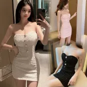 現有+預購💋A30粉色白色黑色平口低胸鈕扣露背包臀短裙洋裝婚禮生日派對腰身性感主持尾牙春酒聖誕節情人節夜店韓版辣妹酒店
