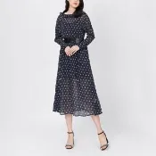 【iROO】溫柔甜美樂章女人雪紡長袖長洋裝