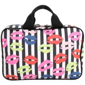 LULU GUINNESS Lip Blot 展示品 附圓鏡彩色唇印條紋盥洗/收納手提包(內部暈染.滾邊破皮)