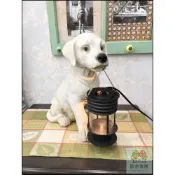 (店+)小白狗 鄉村風 仿真 拉不拉多 提燈 高嶺土 仿舊 小狗 造景 擺飾 看門狗 庭院 陽台 花園 佈置品