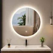 【窩居】LED背光圓形浴室鏡 防霧化妝鏡 掛牆鏡 衛浴鏡 智能雙觸控白光60*60cm