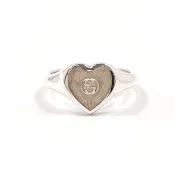 【日本直送 中古美品】13.5 號 Gucci 戒指 愛心 雙 G Logo 銀 925/琺瑯 標示尺寸 14