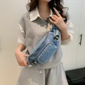 喜挖2店 2024新款小眾復古褶皺餃子包牛仔機車包休閒時尚單肩斜背帆布包
