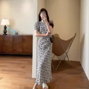 法式溫柔小白花魚尾裙輕盈薄感親膚中長款連衣裙女2025夏#Hi, 貼心優衣家居#