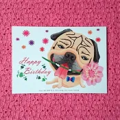 Happy Birthday 生日快樂 巴哥明信片-04
