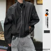 【K-2】美式復古 解構線條 立體車線 皮衣外套 皮外套 黑魂 穿搭 男女不拘 帥氣 寬鬆落肩 四季【NB1057】