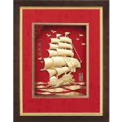 開運陶源 雅鑑鑫品 【鴻福系列 -一帆風順】 帆船 純金金箔畫 33 x 26 cm
