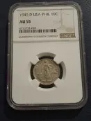 NGC AU55  美屬菲律賓20分銀幣 美屬菲律賓1945 年火山打鐵女神20分銀幣 盒子錯標 非
