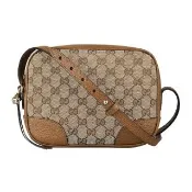 【GUCCI 古馳】GUCCI經典雙G LOGO緹花牛皮陪襯拉鍊斜背包(咖啡)