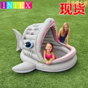 【快速出貨】INTEX57120鯊魚海洋球池室內寶寶充氣玩具遮陽戲水池嬰兒浴盆球池