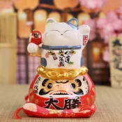 台灣現貨【金石工坊】金運滿載波士桃花貓(高23CM)陶瓷招財貓 達摩 開店送禮 開業禮品 撲滿存錢筒