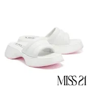 拖鞋 MISS 21 60’s霸氣澎澎軟羊皮大頭厚底拖鞋－白