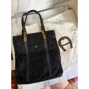【現貨老花】Aigner 德國愛格納 經典 A 字總柄尼龍鏈條托特包 手提包  肩背包（附原廠防塵袋/五金極新/老香風）