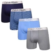 【CALVIN KLEIN】男內褲 四入組 Chromatic 絲質舒適 平口褲/四角褲/CK內褲(深藍、藍條紋、灰)