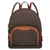 MICHAEL KORS Jaycee 中款金字Logo滿版MK雙層後背包(咖啡馬鞍棕)