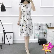 台灣現貨棉綢碎花連衣裙短裙小個子大碼顯瘦印花裙子沙灘裙海邊渡假夏新款=連身裙/洋裝/半身裙/長裙/百褶裙/打底裙/窄裙