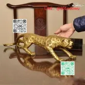 【】【好康運】黃銅豹子工黃銅工藝品擺 家居黃銅汽車室內辦公桌金錢豹擺件