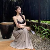 法式心機復古剪裁手繪水墨蝴蝶大擺洋裝洋裝 手繪印花大擺裙