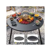 (店+)【LIFECODE】加大圍爐燒烤桌(直徑65cm)-大全配(附304烤網+桌蓋+煎盤+收納袋)/烤肉架/烤肉桌/焚火台 