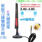 【新版雙頻天線(1支)+天線底座】雙頻WiFi天線三頻2.4G 5G 5.8G增益天線標稱12dbi網卡分享器路由器天線