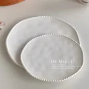 【桃園出貨】ins珠邊高顏值輕奢陶瓷盤子菜盤家用西餐牛排餐盤早餐盤圓盤平盤