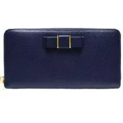 COACH 長夾 皮夾 深藍防刮皮革前蝴蝶結 全新 100%正品 請安心選購【twemall】