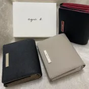 全新 agnes b 鐵牌 二折 深藍色 紅色 黑色 奶茶色 白色 黃色 防刮 皮夾 小B 牛皮 撞色 雙色 短夾 正品