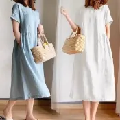 【ONEY 歐妮】★夏季寬鬆透氣棉麻連衣裙(女裝/洋裝/連身裙/休閒/日系/通勤/素色)