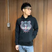 美國百分百【全新真品】KENZO 高田賢三 帽T 長袖連帽T恤 上衣 logo 刺繡虎頭 灰色 S-XL號 AR78