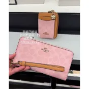 美國代購🇺🇸 現貨Coach 限定款粉色系單寧色水洗單寧粉印花老花小單層長夾手拿包條鏈包後背包短夾皮夾卡包小零錢袋側背包