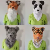 風鈴草百貨 萬圣節道具 毛絨動物面具cosplay恐怖血腥兔哈士奇狼嘴巴可動面具