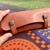 植鞣革純牛皮手縫太陽眼鏡袋